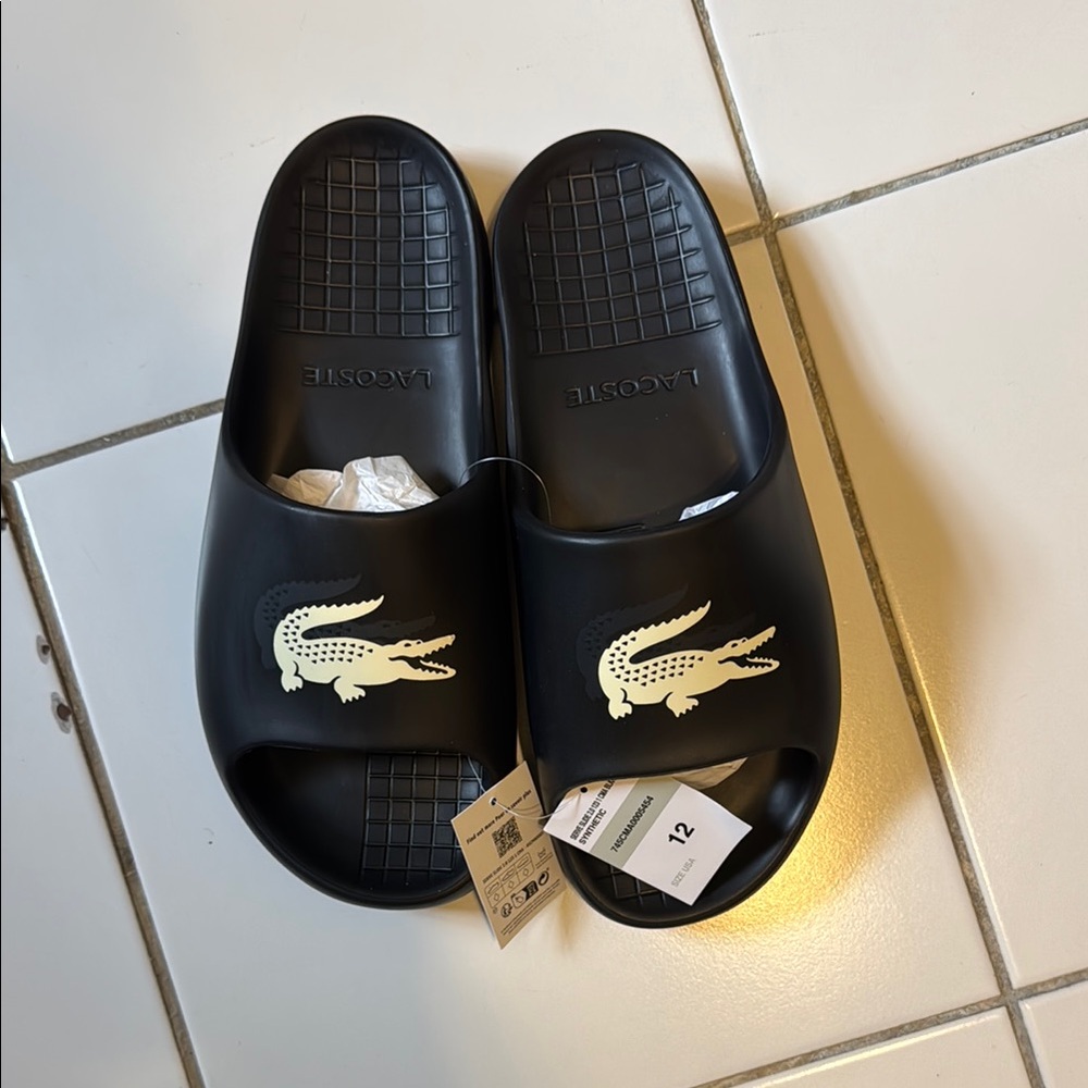 Lacoste Black Slides with White Logo